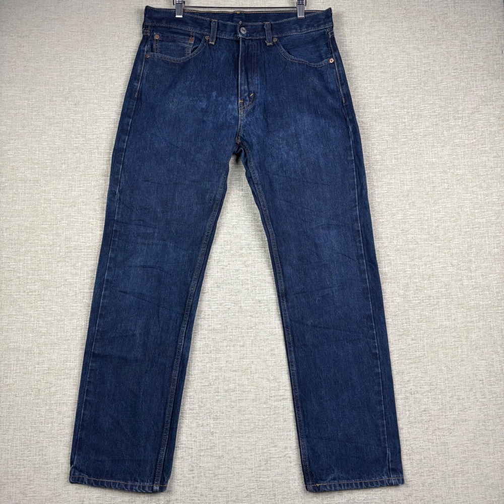 Levis 505 Men's 33x32 Jeans Straight Grungy Dark Indigo Blue Wash Western Denim